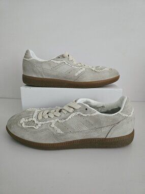 Alohas Tb.490 Crochet Leather Sneakers Shoes 7 7.5 38 Cream Grey Gray Lace Up